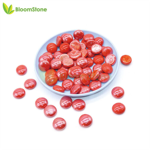 red flat glass beads
