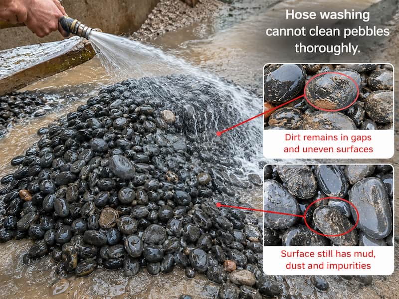 low quality washed black pebbles