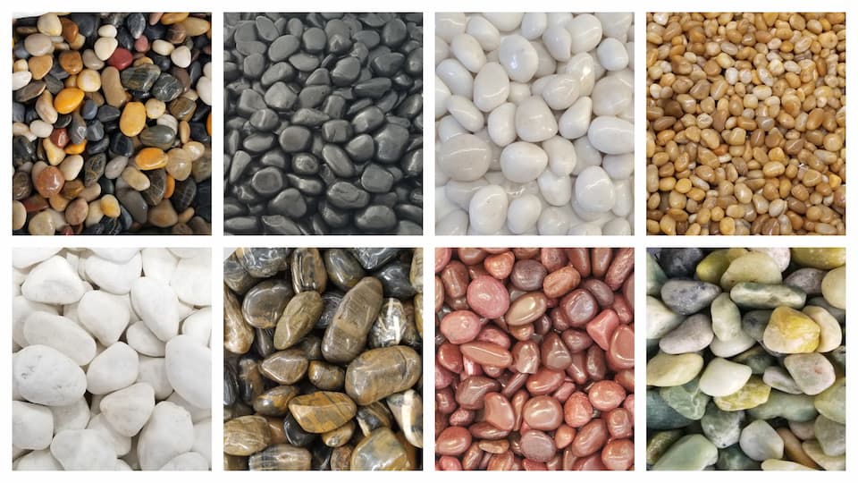 Best wholesale suppliers for polished river stones and pebbles displayed in a modern garden project.