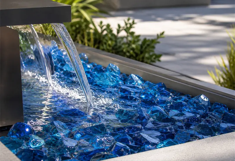 Ocean Blue Crushed Glass Rocks for Decorative Landscaping and Home Decor