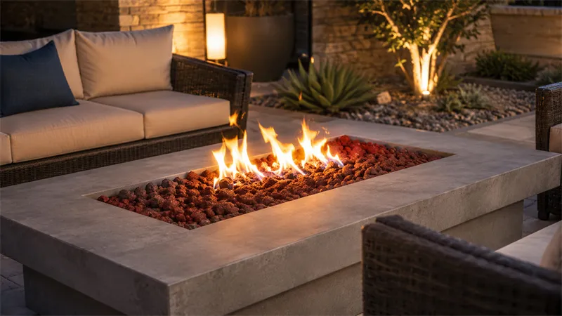 Decorative red lava stone for fire pits and outdoor fireplaces