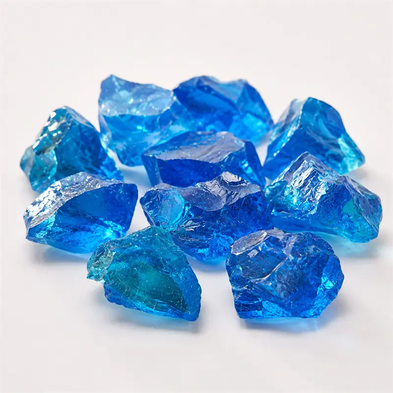 Large ocean blue glass rocks for wholesale decorative glass supply