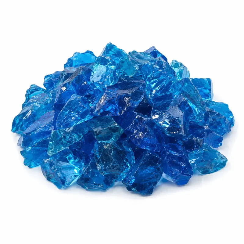 Ocean blue crushed glass rocks with transparent glossy texture