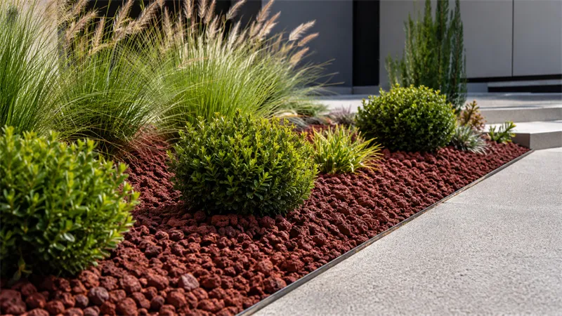 Red lava rock for landscaping and garden border decoration