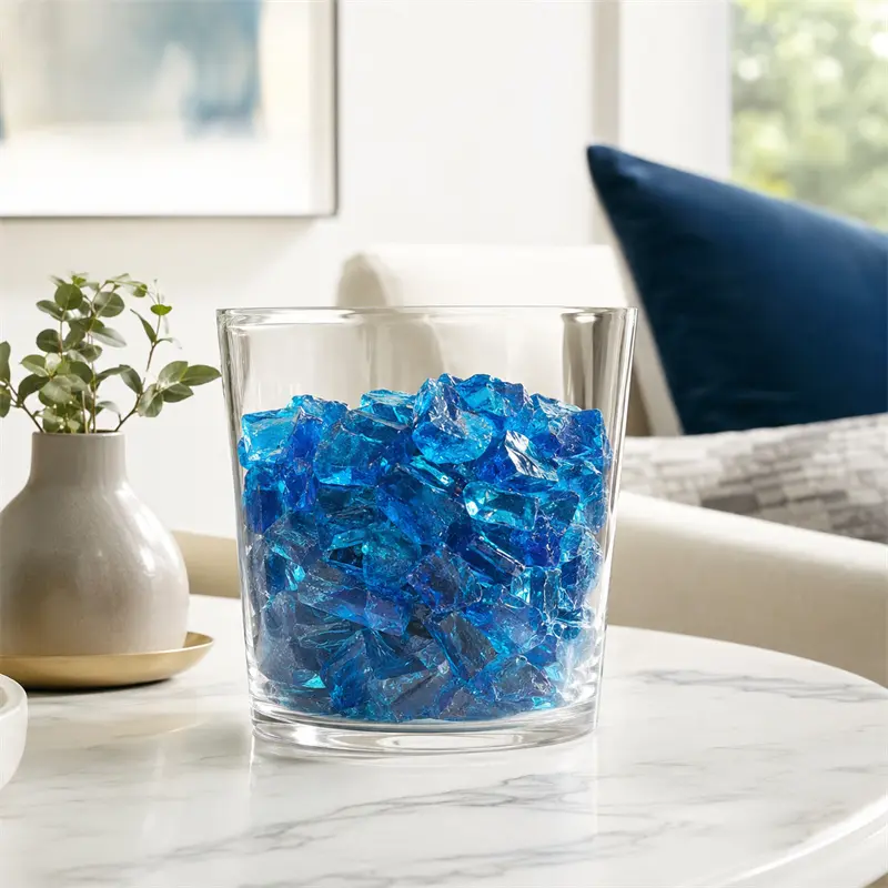 Sea blue decorative glass chunks for landscaping and home decor