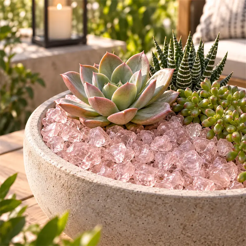pink glass chunks for planters